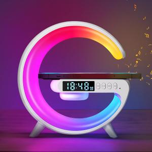 Blingbin Wireless Charger Atmosphere Lamp, 2025 New Mini LED Table Lamp, Bluetooth Speaker, Dimmable Night Light Bedside Lamp Alarm Clock with Music for Christmas Birthday New Year Gifts