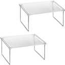 mDesign Metal Stacking Storage Organization for Shelves Inside Cabinets in Kitchen, Pantry, Cupboard, Fridge/Freezer - Organizer Stand for Plates, Bowls, Mugs, Ligne Collection, 2 Pack, Clear/Chrome