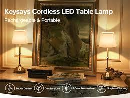keysays 2 Pack Cordless Table Lamp, Rechargeable Desk Lamp with Fabric Shade, Battery Operated Lamp 3 Color Stepless Dimming, Small Touch Bedside Lamp Home Decor for Dining, Counter (Brushed Gold)