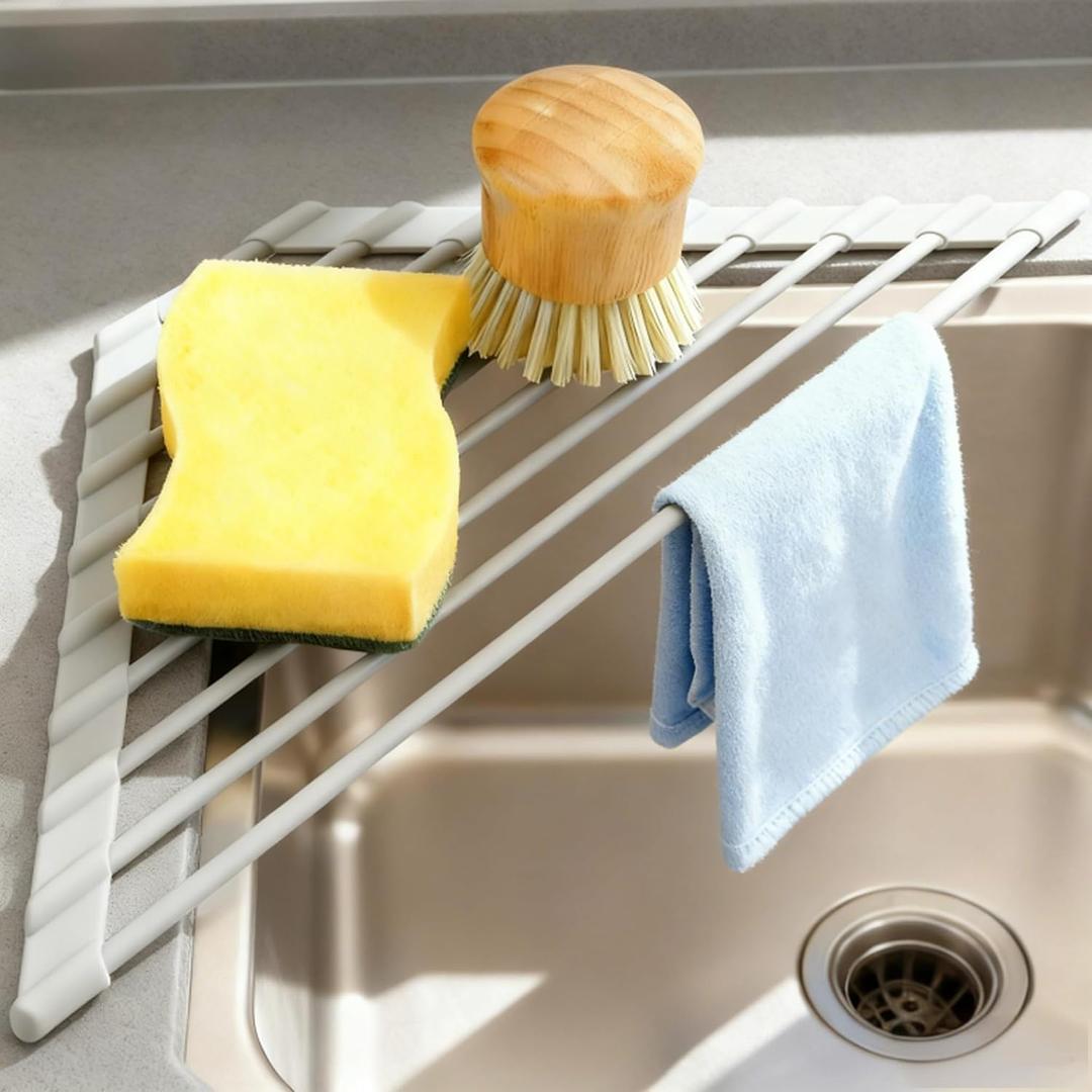 MERRYBOX Triangle Roll Up Dish Drying Rack Over The Sink, 2025 Anti-Rust Sink Drying Rack with Full Silicone Wrapped for Top of Corner, Anti-Slip Organizer for Kitchen (Triangle: 15.75" x 9" x 3")
