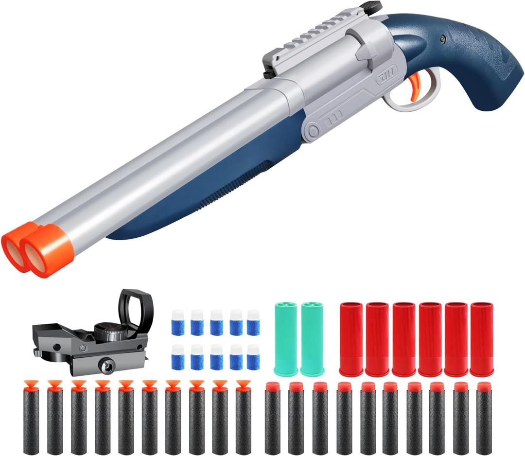 Double-barreled Toy Gun - Two Modes Realistic Soft Bullet Toy Guns Blaster with Sight - Educational Shooting Toy Shotgun - Gifts for Boys Christmas Birthday Halloween Present