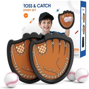 HYES Toss and Catch Ball Set, Outdoor Games for Kids, Beach Yard Camping Toys for Adult & Family, Kids Baseball Glove for 3 4 5 6 7 8+ Year Old Boys & Girls (2 Paddles & 3 Balls)