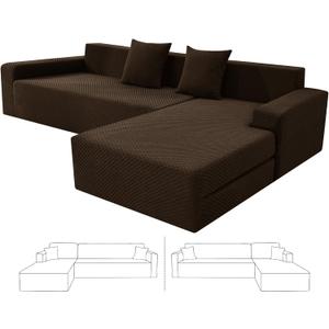 ZNSAYOTX Sectional Couch Covers, Stretch Jacquard Slipcovers with Elastic Bottom for L-Shape Sectional Sofa, 2 Pcs Pet Friendly Modular Sofa Protector (3 Seat Couch + 2 Seat Chaise, Dark Coffee)
