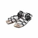 PiePieBuy Womens Lace up Square Toes Flat Sandals with Ankle Strap Summer Criss-Cross Gladiator Shoes Size 7 1/2
