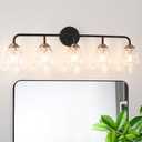 Daunton Vintage Vanity Lighting for Bathroom, Black and Gold Bathroom Vanity Light Fixtures with Clear Glass Shade, Elegant 5-Light Lighting Fixtures Over Mirror, Wall Sconce Lighting for Bedroom, 31.5in