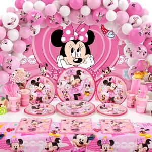 2 x Pink Mouse Birthday Party Decorations, Serves 16 Guests Mouse Theme Party Set, Include Disposable Tableware Set, Balloons, Backdrop, Cake Topper, Paper Plates and More Party Supplies for Girls