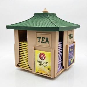 Rotating Japanese Tea Bag Organizer Dispenser - Pagoda Design, 360 Lazy Susan Base, Beige Body with Jungle Green Roof, Zen Matcha/Sencha/Tea Bag Storage Carousel for Kitchen Counter