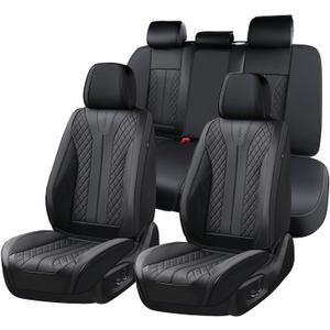 FLORICH Leather Car Seat Covers, Seat Cover for Cars Full Set Black Car Seat Cover Front Seats and Back Waterproof Car Seat Cushion Car Seat Protector Universal Fit for Most Cars SUV Trucks