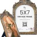 97 Decor Vintage Picture Frame 5x7 - Victorian Ornate Gold Frame 5x 7, 5x7 Picture Frame Antique, Small 5 x 7 Brass Photo Frames Wall Hanging For Gothic Vintage Wall Decor (Baroque Arch)
