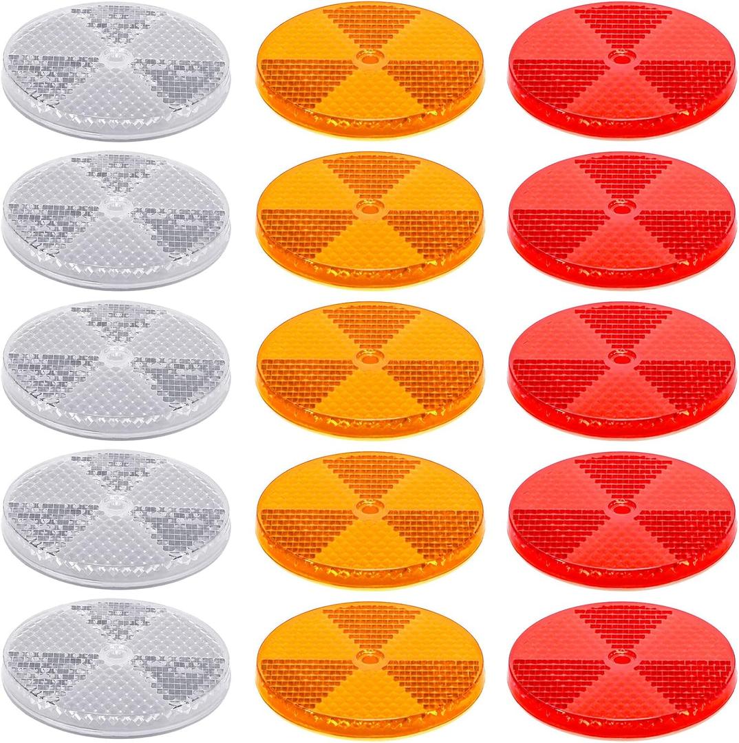 Tallew 15 Pack 3.165 Inch Front Round Reflector for Driveway Fence Gate Posts Trailers Safety Reflectors with Center Mounting Holes White Red Yellow