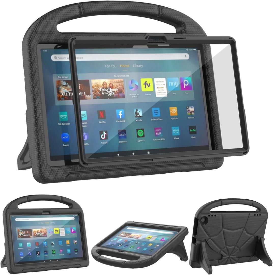 Kids Case for 11in Tablets, Not Work on TCL Onn 11 inch Tablets, Patamiyari Lightweight Shockproof Protective Case with Screen Protector Handle Stand -Black (UOL-Coal Black)