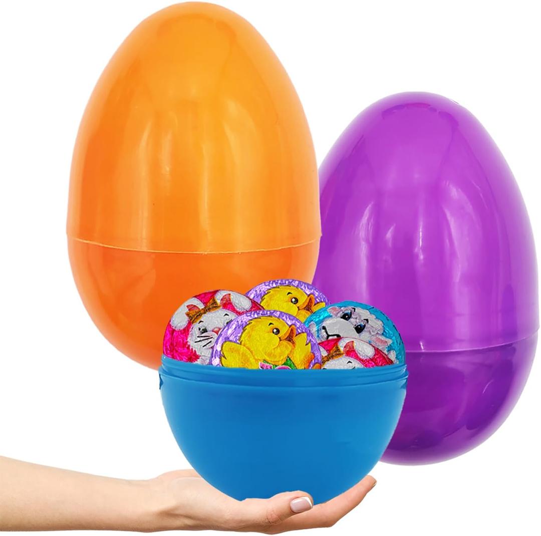 The Dreidel Company Massive Multicolor Fillable Easter Eggs Colorful Bright Plastic, Stands Upright, Perfect for Surprise, Easter Hunt, Assorted Colors, 8" Giant Fillable Eggs (2-Pack)