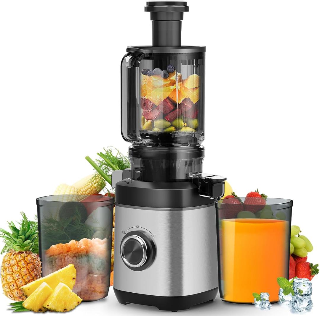 Juicer Machines, Cold Press Juicer for Whole Fruit and Vegetable, Masticating Juicers, High Juice Yield, Juice Extractor Machine, BPA Free (Grey)