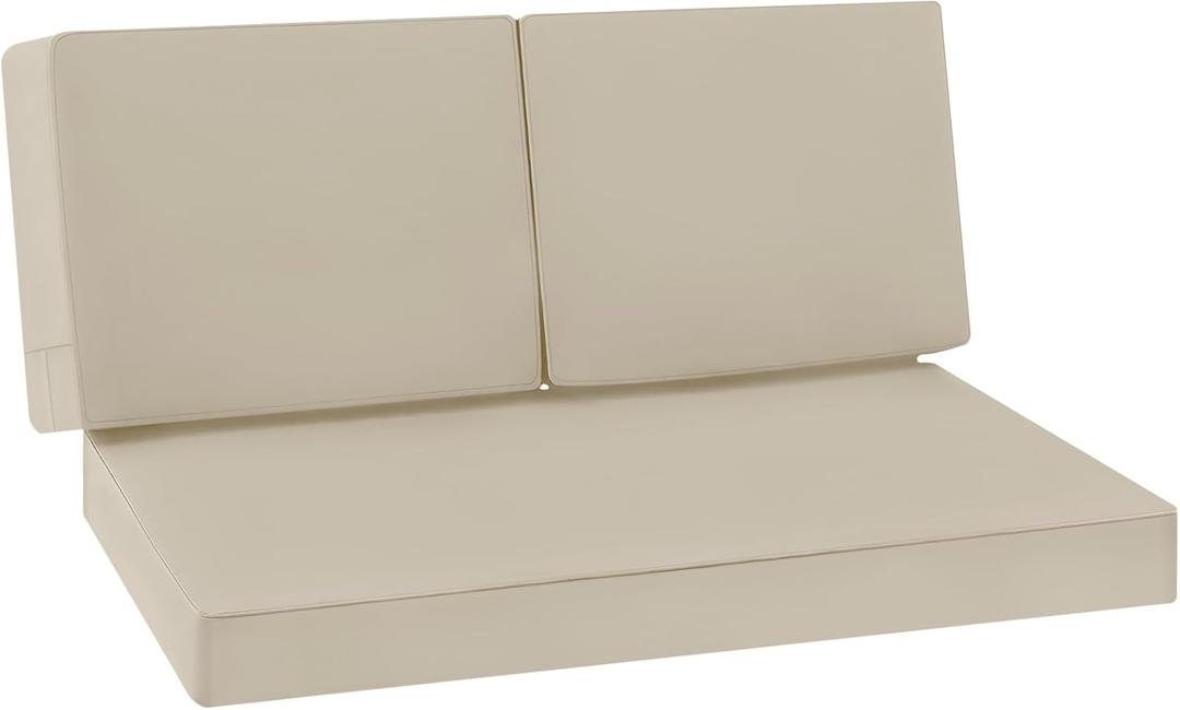 Favoyard Outdoor Loveseat Cushion Set 46 x 26 Inch Waterproof & 3-Year Fade Resistant Patio Furniture Cushions with Removable Cover, Ties and Hidden Zipper for Sofa Bench Couch Pads Set of 3, Beige