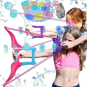 HYES 2 Pack Water Balloon Launcher Slingshot with 24 Reusable Water Balloons, 1 Storage Bag, Water Balloons Quick Fill for Kids Girls Teens Adults, Summer Gift Toys Games for Outdoor Fun, Pink 