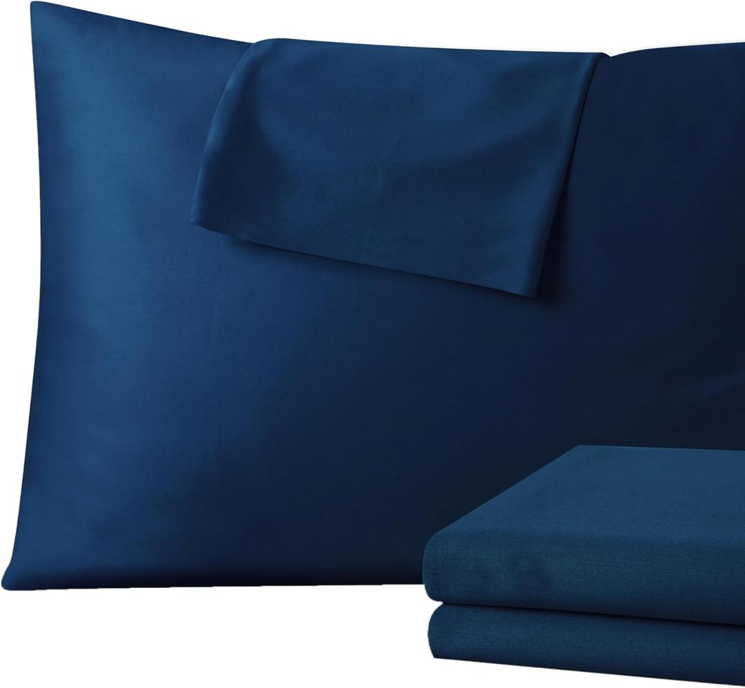 4 Pack Pillow Protector Standard Size 100% Egyptian Cotton Pillow Covers, 400 Thread Count Sateen Weave Cooling Pillow Cases with Zipper Hidden, Breathable Non Noisy Easy Care, Set of 4 (Navy Blue)