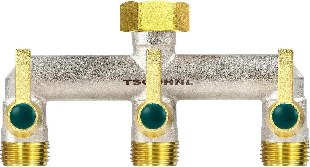 3/4-Inch Garden Hose splitter - Designed for installing multiple irrigation system timers - Suitable for high water pressure faucet manifolds - Freeze and rust resistant Full Flow 3-way valve (G-3-high flow)