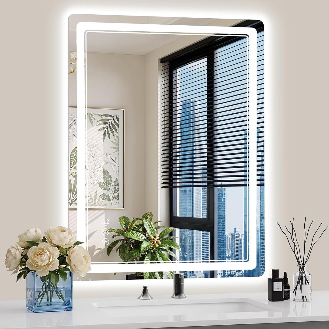 28"x36" LED Bathroom Mirror with Lights, Backlit + Front Lit, Anti-Fog, Lighted Bathroom Mirror for Wall, HD Shatterproof Tempered Glass, Dimmable, Memory Function (Horizontal/Vertical)
