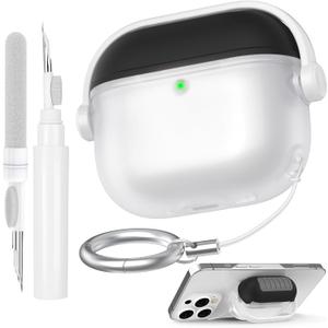 2 x AhaStyle AirPods 4 Case Cover with Secure Lock Clip, Cute Music Headset Design for AirPods 4th Generation with Cleaning Kit Soft Silicone Protective Cover Skin for Apple AirPods 4 2024 Charging Case (Dark Gray)