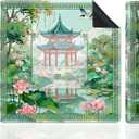 Chinoiserie Mahjong Mat for Table, Traditional Chinese Swallow Lotus Pond Pavilion Landscape 31.5" x 31.5" Non-Slip & Noise Reduction Mahjong Mat for Poker Dominoes Cards & Board Games