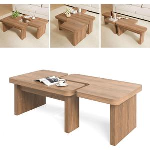 Farmhouse Coffee Table, 53-Inch Accent Center Table with Thicken Base, Multiple Layouts,Switch Between Square and Rectangular Table (Rustic Brown), 53.1''D * 23.6''W * 16.1''H