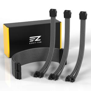 EZDIY-FAB PSU Extension Cable Sleeved Custom Mod PC Power Supply Cable, Soft Nylon Braided with Comb Kit 24PIN/8PIN to 6+2Pin/ 8PIN to 4+4PIN-30CM 300MM-Carbon EZDIY-FAB PSU Extension Cable Sleeved Custom Mod PC Power Supply Cable, Soft Nylon Braided with Comb Kit 24PIN/8PIN to 6+2Pin/ 8PIN to 4+4PIN-30CM 300MM-Carbon
