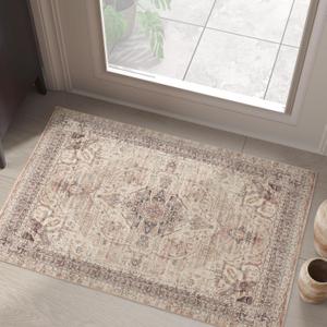 jinchan Area Rug 2'x3' Entryway Rug Washable Indoor Doormat Medallion Distressed Vintage Small Non Slip Soft Retro Carpet for Kitchen Entry Bedroom Bathroom Taupe