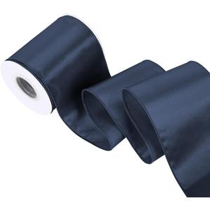 Navy Blue 4 Inch 15 Yards Satin Wired Ribbon Easter Ribbons for Gift Wrapping Bows Making Home Decor Wreaths Garland Crafts Christmas Tree Bows