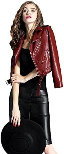 LY VAREY LIN Women's Faux Leather Motorcycle Jacket PU Slim Short Biker Coat L