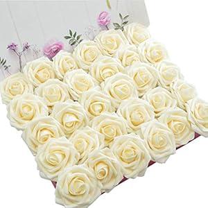 DerBlue 60pcs Artificial Roses Flowers Real Looking Fake Roses Artificial Foam Roses Decoration DIY for Wedding Bouquets Centerpieces, Arrangements Party Home Decorations