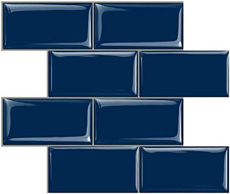 STICKGOO Peel and Stick Subway Tile, Stick on Tiles Backsplash for Kitchen & Bathroom in Deep Blue (Pack of 10, Thicker Design)