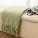 Gealaek Sage Green Throw Blanket Lightweight Fuzzy Soft Cozy Decorative Blankets for Sofa Bed Farmhouse Throw Blanket Green with Fringe 50" x 60"