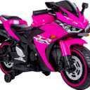 12V Kids Electric Motorcycle, Electric Motorcycle Ride On Toy w/Training Wheels, Spring Suspension, LED Lights, Sounds & Music, MP3, Battery Powered Dirt Bike for Boys & Girls (Pink)