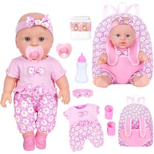 UZIDBTO 12 Inch Baby Dolls with Backpack Carrier Can Store Doll Clothes and Accessories,12" Reborn Baby Doll Set in Gift Box with Feeding Bottle Nipple Diaper for Kids Toddler Age 3+