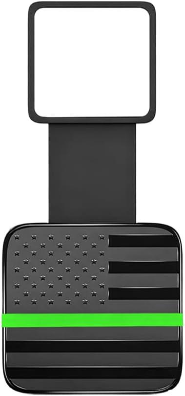 2 x 2 Inch Trailer Hitch Cover, American Flag Vehicle Square Mouth Protection Hook Dust-Proof Plug Cap, Auto Receiver Tube Hitch Plug Insert Accessories, Universal for SUV Truck RV (Black/Green