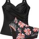 SUUKSESS Women Sexy Twist Push Up Tankini Swimsuit Tummy Control Bathing Suits (XL)