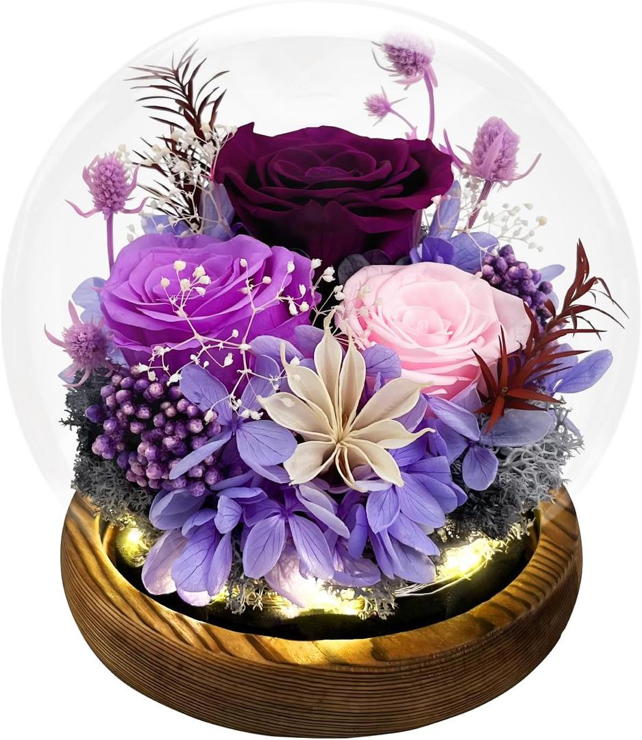 FIACO Mothers Day Flowers Gifts for Mom Flowers for Delivery Prime Birthday Gifts for Women Grandma Gifts Forever Preserved Fresh Eternal Rose in Glass Dome for Girlfriend Wife Her