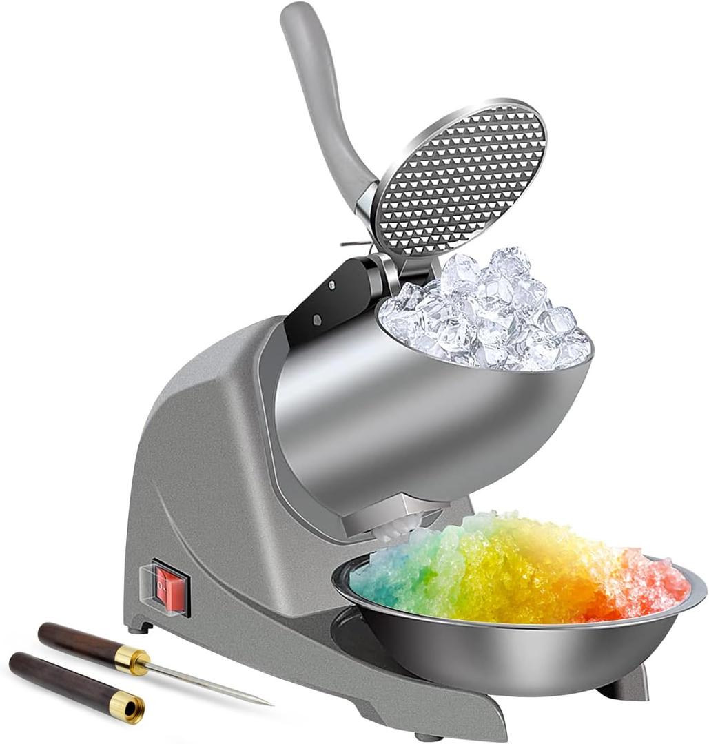 Snow Cone Machine 380w Shaved Ice Machine 3 Blades Ice Shaver 280lbs/hr Electric Ice Crusher Prevent Splash Snow Cone Maker for Home and Commercial with Ice Pick