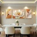 Extra Large Framed Modern Elegant Gold Floral Wall Art for Living Room, 3 Piece Bright Style Art Prints Paintings Artwork for Walls, Gold Frame Luxury Pictures for Hallway Stair Office Wall Decor
