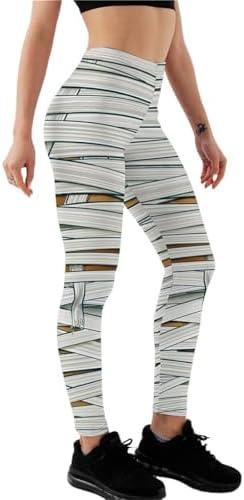 HGZEWX Women's High Waisted Scary Bandages Print Halloween Legging Soft Tummy Control Stretchy Halloween Long Pants Trendy Nude Feeling Leggings for Halloween Party, Size: L