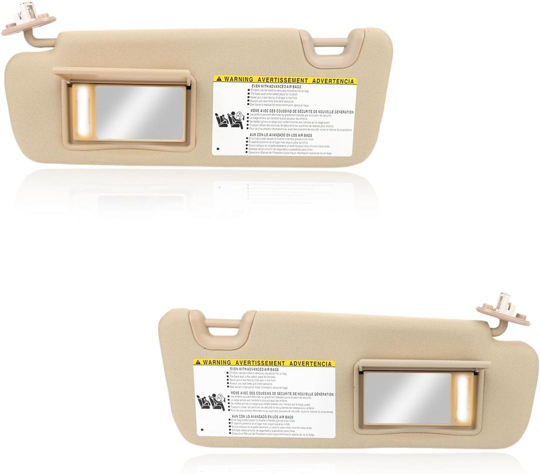 Left Driver & Right Passenger Side Sun Visor Compatible with Toyota Highlander 2014-2019 Replacement for 74320-0E074-A0 74310-0E074-A0 (Flaxen)