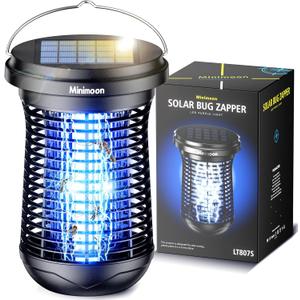 Solar Bug Zapper Outdoor, 2 in 1 Mosquito Zapper with LED Light, Rechargeable Cordless Fly Zapper with 2500mAh Battery, Auto On/Off Light Control, Electric Fly Traps for Patio,Backyard,Garden