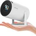 [180Adjustable Stand] Smart Mini Portable Projector with WiFi and Bluetooth, Auto Keystone Upgraded 350ANSI, Android11.0, Ceiling, Outdoor Use, Compatible with TV Stick Smartphone/HDMI/USB(White
