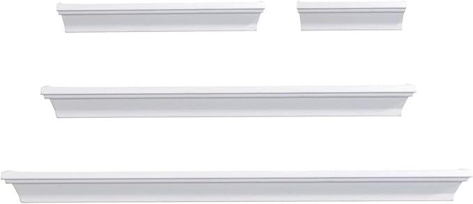 Floating Wall Shelves Set of 3, White Wood Display Shelves for Wall, Includes 6, 12, and 14 Inch Sizes with Raised Edges and Mounting Hardware for Room Decor, Home Decor
