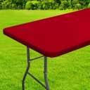 homing Rectangle Table Cloth Cover, Waterproof Polyester Elastic Fitted Tablecloth, Fits for 6 Foot Folding Tables, Washable Table Protector for Picnic, Camping, Valentine's Day (Red, 30" x 72")