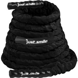 Just.smile Fitness Battle Rope, 30ft Length, 1.5"" Diameter, Battle Rope with Cloth Sleeve-Heavy Ropes for Home Gym and Workout,Power Rope for Fitness, Black Green Blue, JS010001-Z