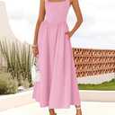 Women's Summer Sleeveless Halter Midi Dress 2025 Off Shoulder High Waist Swing Flowy Beach Long Dresses M