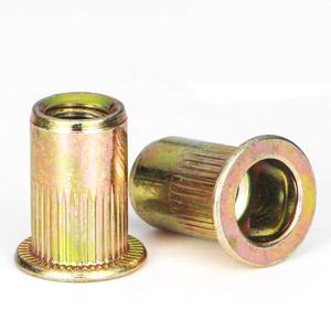 Rivet Nut, DGJSWJ 50 Pieces 1/4-20UNC Carbon Steel Flat Head Rivnut Threaded Insert Nut,Knurled Body (1/4''-20) (gold)