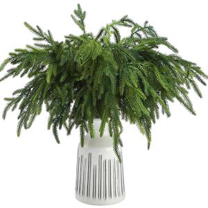 Jutom Christmas Norfolk Pine Branches, Artificial Norfolk Branch Faux Plants Greenery Stem Pine Picks for Christmas Vase DIY Crafts Centerpiece Garland Wreath Home Decor (12 Pcs,18 Inches)