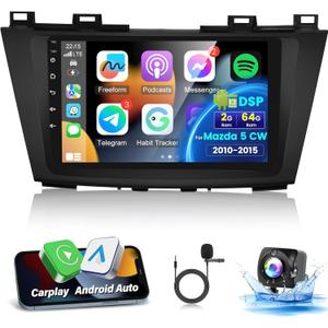 [2+64G] Car Radio for Mazda 5 CW 2010-2015 - Wireless Carplay and Android Auto - 9 Inch Touch Screen Android Car Stereo with DSP/Multiple UI/WiFi/GPS/SWC + AHD Backup Camera
